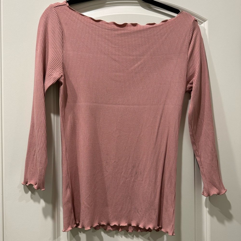 Ann Taylor Pink Ribbed Knit 3/4 Sleeve Shirt Size Small